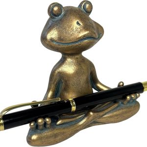 Yoga Frog Writing Pen Holder – Desktop Organizer Perfect for Display of Pens, Pencils, Paint Brushes and Letter Openers – Whimsical Conversation Starter for Home or Office Meditating Zen Figurine