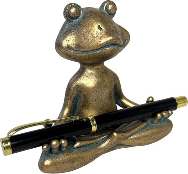 Yoga Frog Writing Pen Holder – Desktop Organizer Perfect for Display of Pens, Pencils, Paint Brushes and Letter Openers – Whimsical Conversation Starter for Home or Office Meditating Zen Figurine