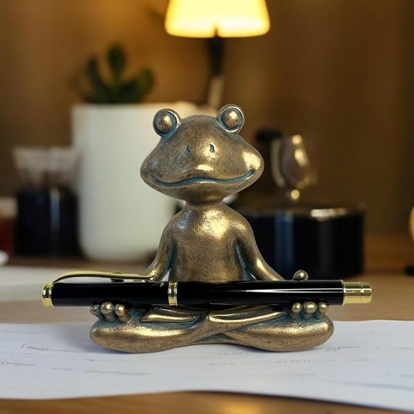 Yoga Frog Writing Pen Holder – Desktop Organizer Perfect for Display of Pens, Pencils, Paint Brushes and Letter Openers – Whimsical Conversation Starter for Home or Office Meditating Zen Figurine - Image 3