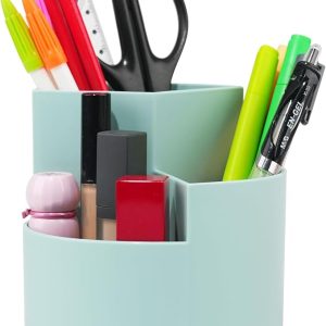 Desk Pencil Pen Holder, 360-degree Rotating Desktop Storage Organizer (Blue)