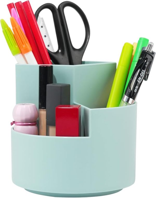 Desk Pencil Pen Holder, 360-degree Rotating Desktop Storage Organizer (Blue)