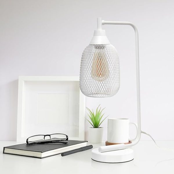 Elegant Designs LD1096-WHT 19" Chic Contemporary Mesh Wire Arch Desk Lamp, for Living Room, Bedroom, Office, White - Image 2