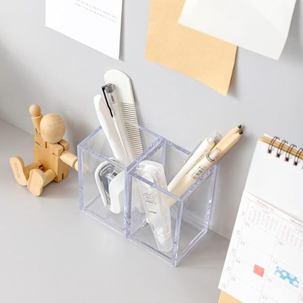 3 Pack Clear Acrylic Cosmetic Pencil Pen Holder Cup, Clear Makeup Brush Holder, Desk Acrylic Brushes Storage - Image 4