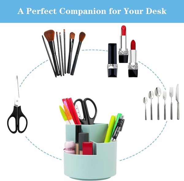 Desk Pencil Pen Holder, 360-degree Rotating Desktop Storage Organizer (Blue) - Image 5