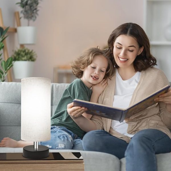 Small Lamp for Bedroom, Bedside Lamps for Night Stands, Mini Minimalist Table Lamp with Round Flaxen Fabric Shade, 11 Inch Desk Reading Lamp for Dorm Room Living Room Office Room, 2 Pack - Image 2