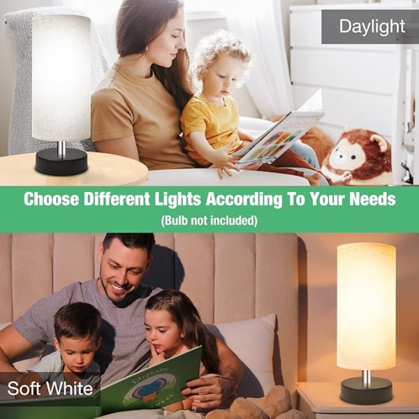 Small Lamp for Bedroom, Bedside Lamps for Night Stands, Mini Minimalist Table Lamp with Round Flaxen Fabric Shade, 11 Inch Desk Reading Lamp for Dorm Room Living Room Office Room, 2 Pack - Image 4