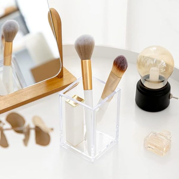 3 Pack Clear Acrylic Cosmetic Pencil Pen Holder Cup, Clear Makeup Brush Holder, Desk Acrylic Brushes Storage - Image 3
