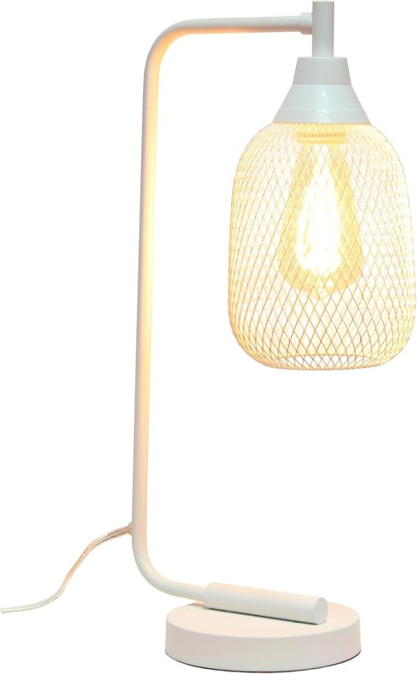Elegant Designs LD1096-WHT 19" Chic Contemporary Mesh Wire Arch Desk Lamp, for Living Room, Bedroom, Office, White - Image 4