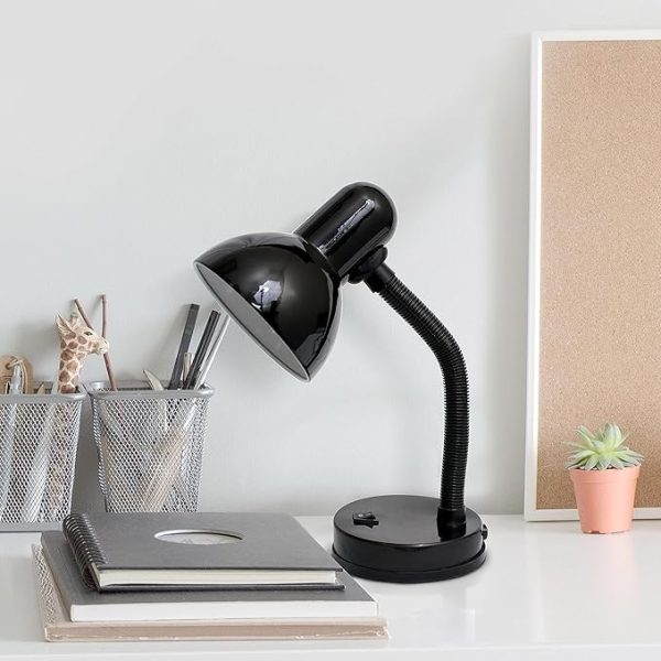 Simple Designs LD1003-BLK Basic Metal Desk Lamp with Flexible Hose Neck for Office, Living Room, Bedroom, College Dorm, Bookshelf, Black - Image 3