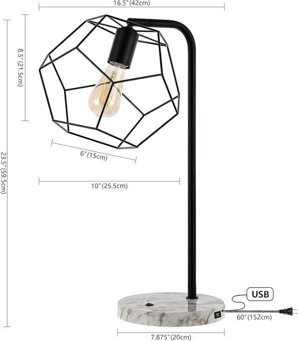 JONATHAN Y JYL1132A Penta 23.5" Industrial Farmhouse Head-Adjustable Iron LED Task Lamp with USB Charging Port Contemporary, Modern Bedside Desk Nightstand Lamp, Black - Image 3