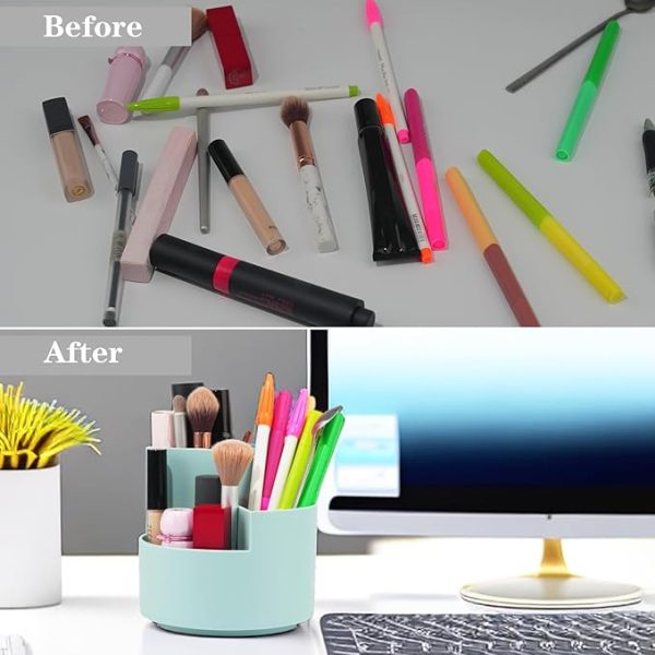 Desk Pencil Pen Holder, 360-degree Rotating Desktop Storage Organizer (Blue) - Image 3
