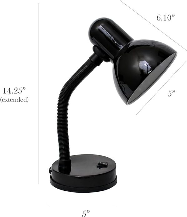 Simple Designs LD1003-BLK Basic Metal Desk Lamp with Flexible Hose Neck for Office, Living Room, Bedroom, College Dorm, Bookshelf, Black - Image 2