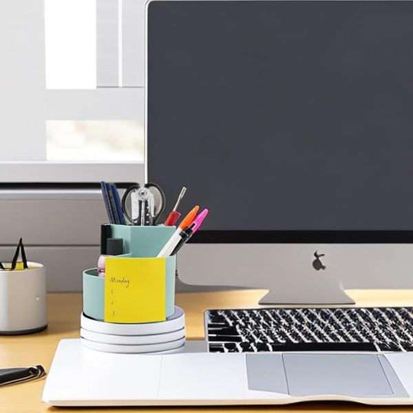 Desk Pencil Pen Holder, 360-degree Rotating Desktop Storage Organizer (Blue) - Image 2