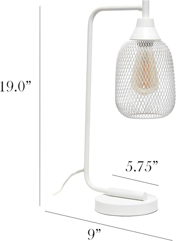 Elegant Designs LD1096-WHT 19" Chic Contemporary Mesh Wire Arch Desk Lamp, for Living Room, Bedroom, Office, White - Image 3