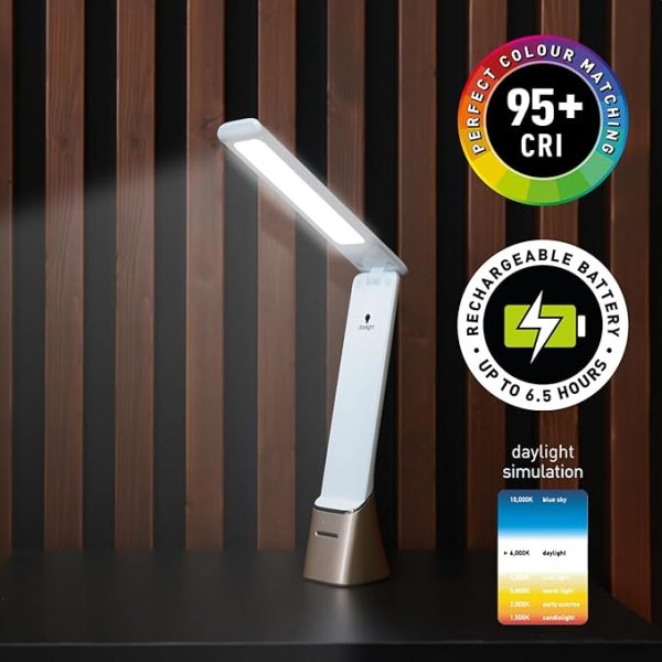 Daylight Company Smart Go Portable Ideal for Reading, Light Therapy, Everyday Tasks, Crafts, Desk Work, DIY, Led, Chargeable lamp, 1 Count (Pack of 1), White - Image 3
