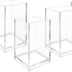 3 Pack Clear Acrylic Cosmetic Pencil Pen Holder Cup, Clear Makeup Brush Holder, Desk Acrylic Brushes Storage